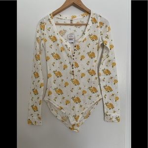 NWT Free People Dylan Ivory Flowered Bodysuit S